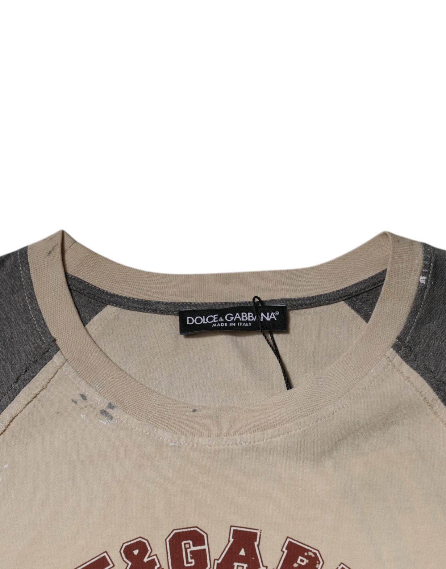 Dolce & Gabbana Beige Gray Graphic Print Cotton Crew Neck T-shirt - IT50 | L