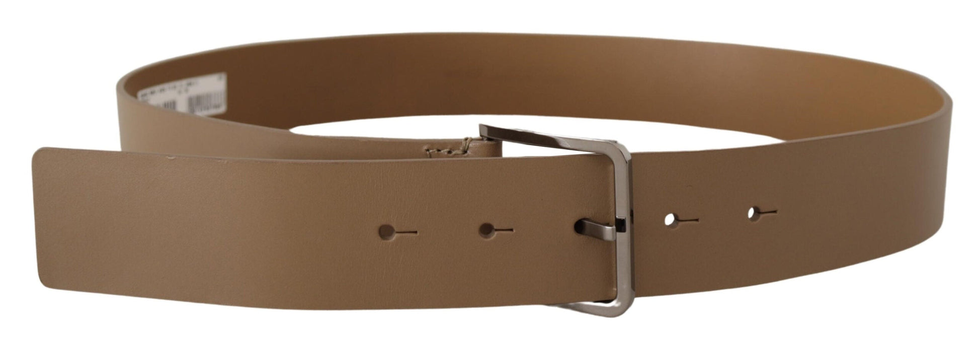 Dolce & Gabbana Beige Leather Statement Belt with Silver Buckle - 90 cm / 36 Inches