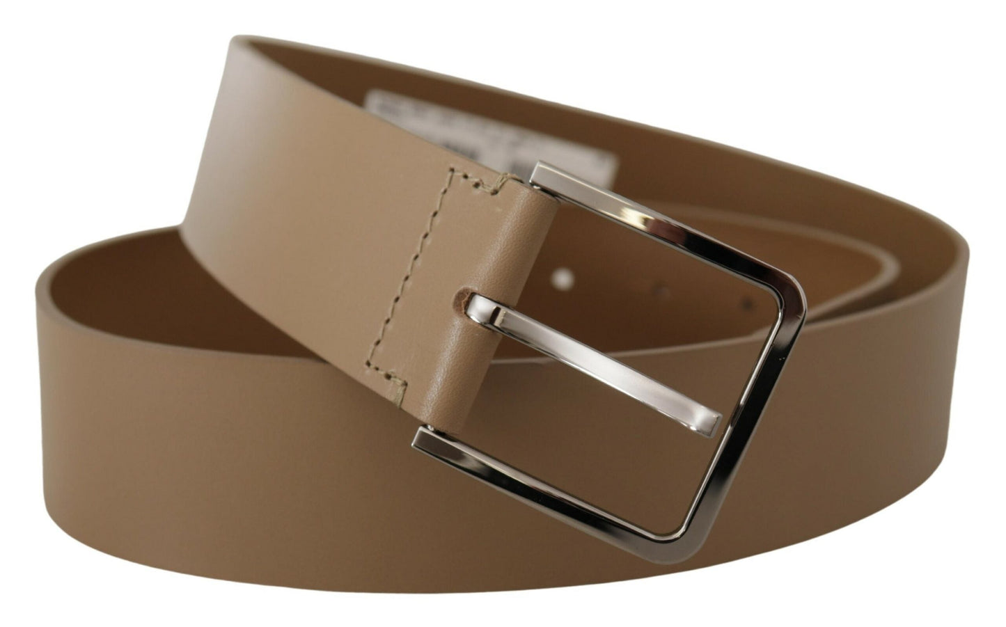 Dolce & Gabbana Beige Leather Statement Belt with Silver Buckle - 90 cm / 36 Inches