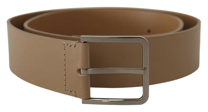 Dolce & Gabbana Beige Leather Statement Belt with Silver Buckle - 90 cm / 36 Inches