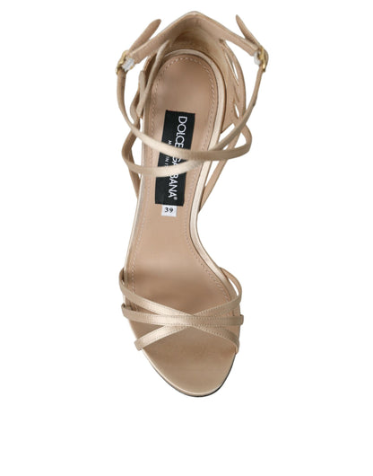 Dolce & Gabbana Beige Leather Strappy Heels Sandals Shoes - EU39/US8.5