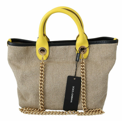 Dolce & Gabbana Beige Linen-Calf Tote with Gold Chain