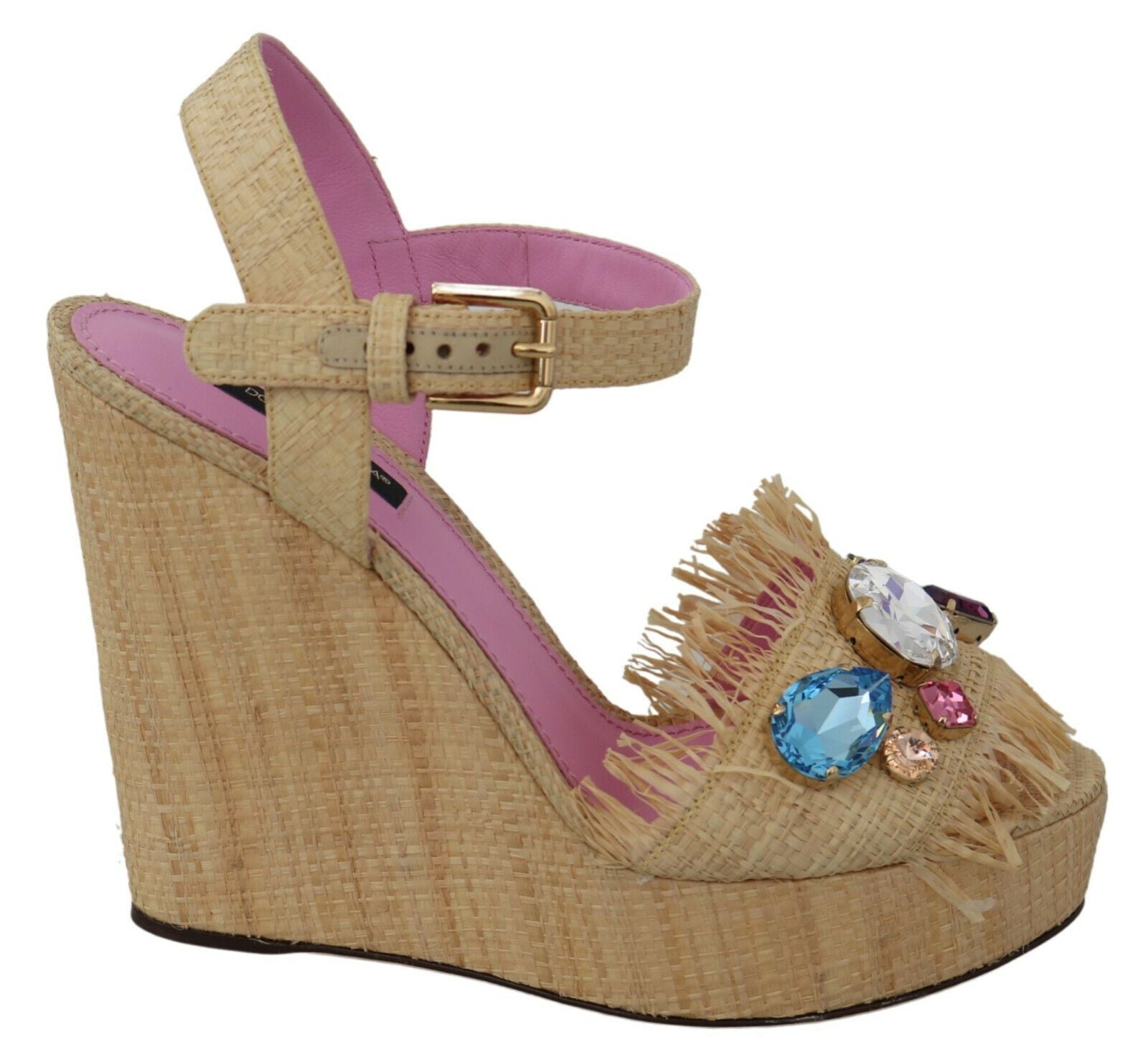 Dolce & Gabbana Beige Silk Strap Wedge Sandals - EU38/US7.5