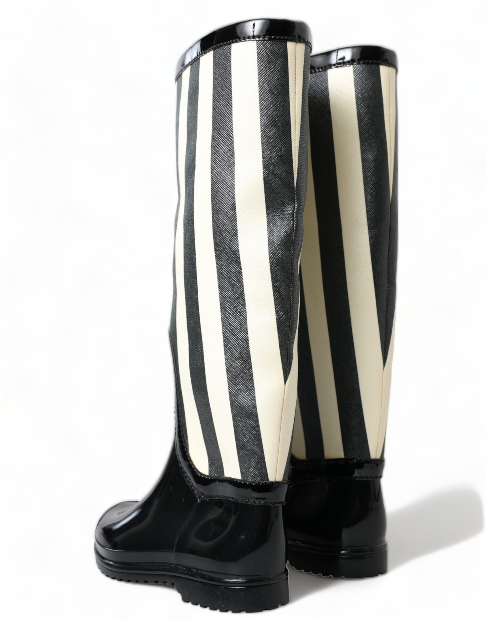 Dolce & Gabbana Black and White Striped Knee High Boots - EU35/US4.5