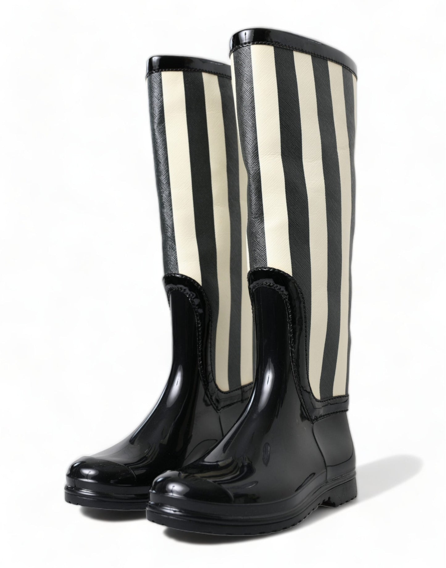 Dolce & Gabbana Black and White Striped Knee High Boots - EU35/US4.5