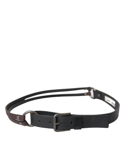 Dolce & Gabbana Black Brown Leather Silver Metal Buckle Belt - 100 cm / 40 Inches