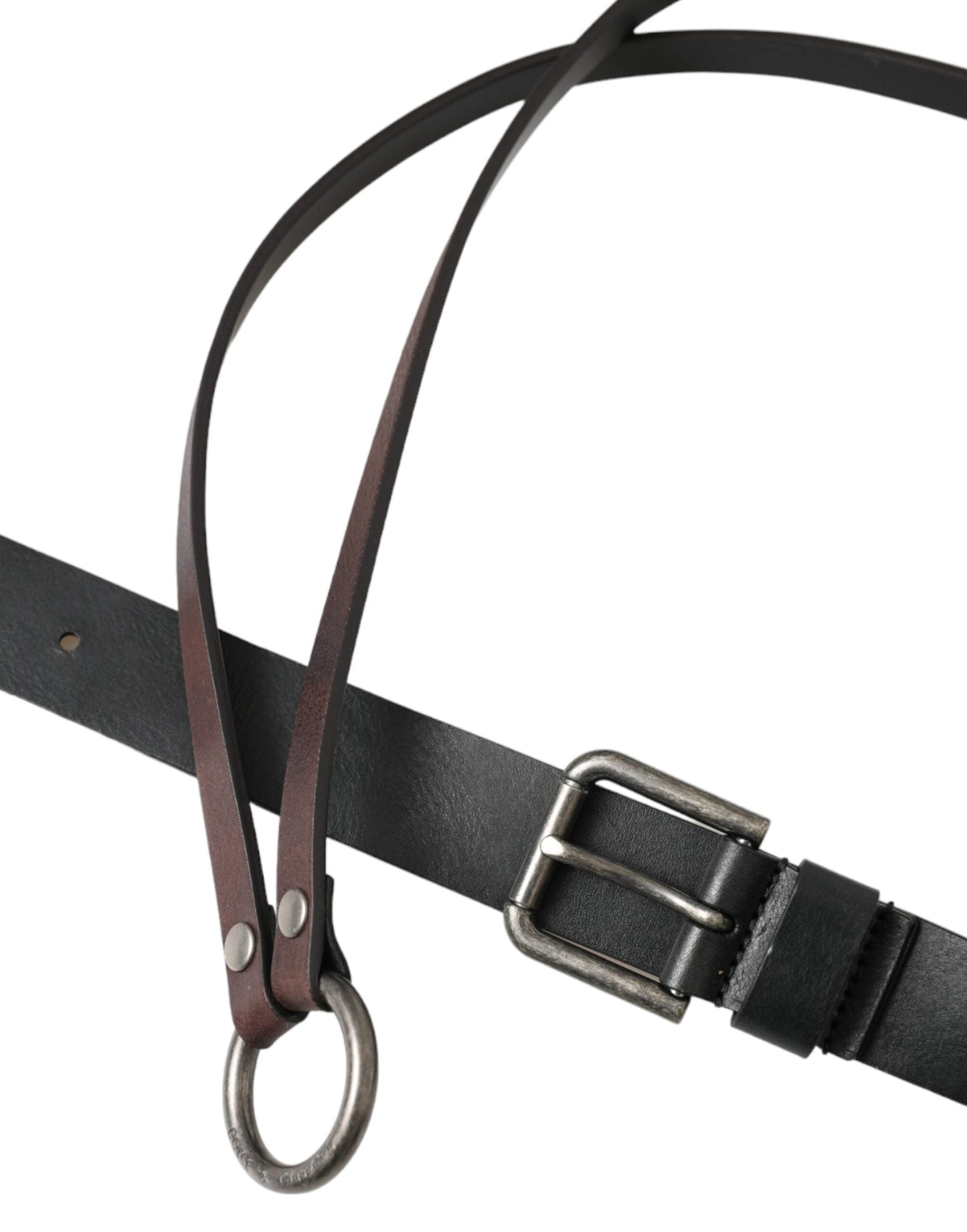 Dolce & Gabbana Black Brown Leather Silver Metal Buckle Belt - 100 cm / 40 Inches