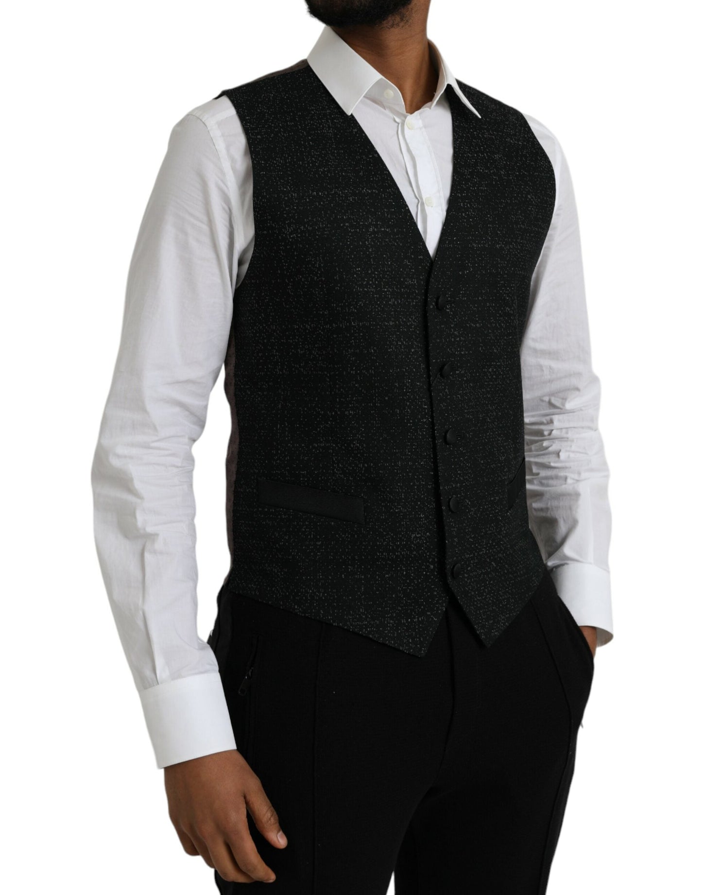 Dolce & Gabbana Black Brown Silk Waistcoat Dress Formal Vest - IT48 | M