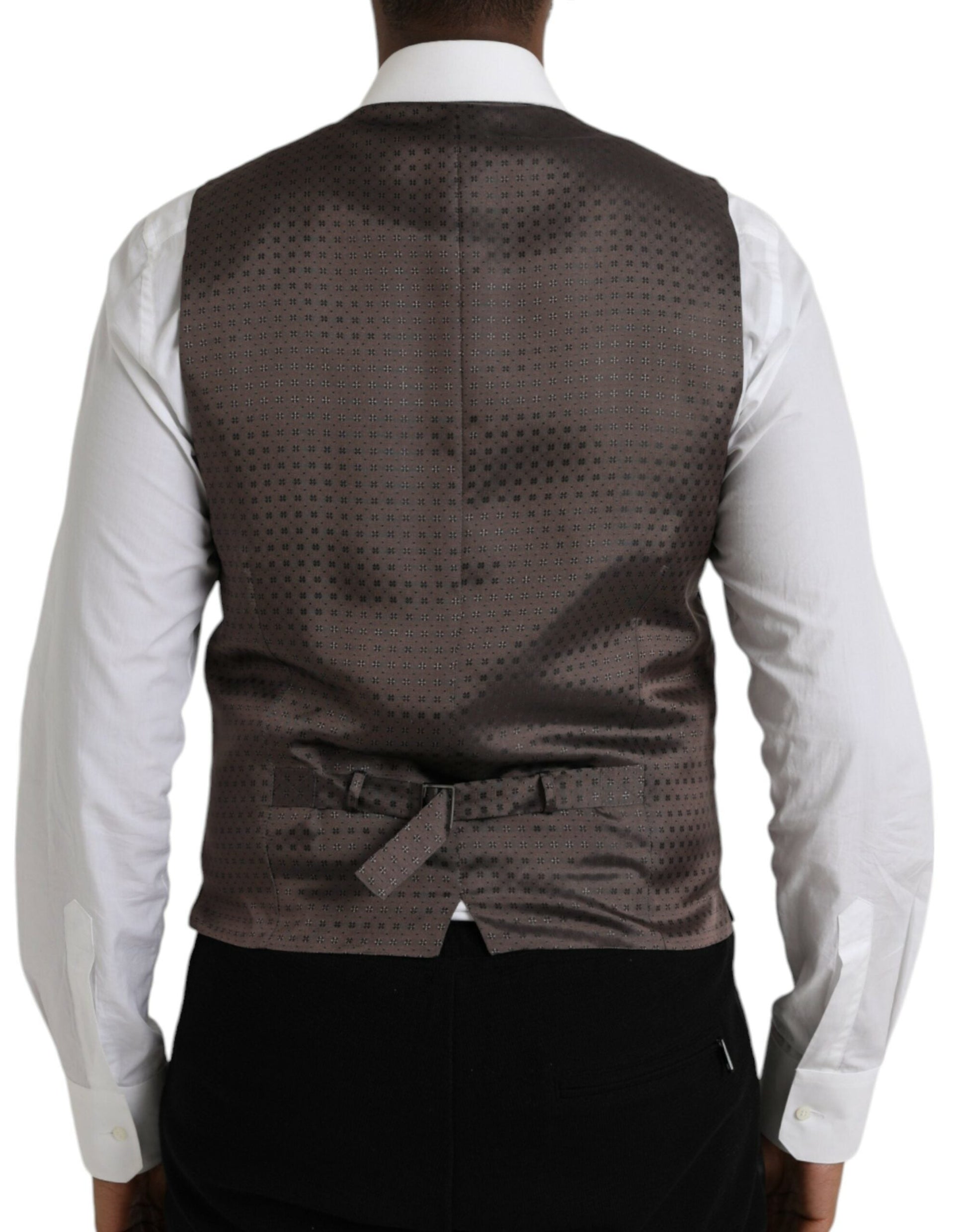 Dolce & Gabbana Black Brown Silk Waistcoat Dress Formal Vest - IT48 | M