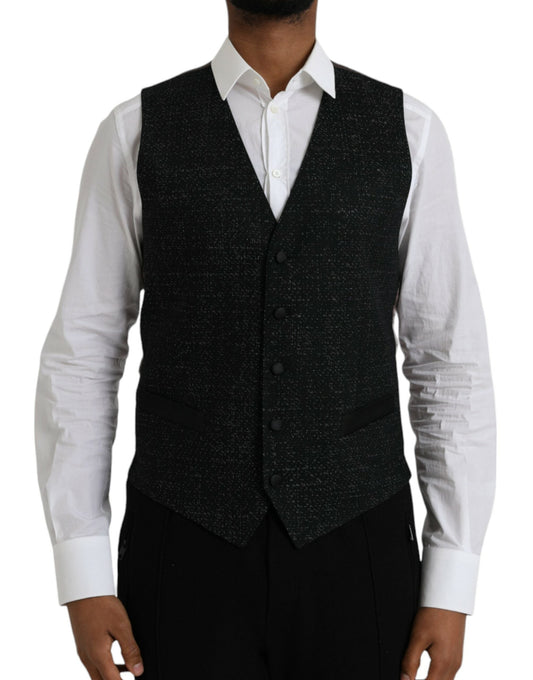 Dolce & Gabbana Black Brown Silk Waistcoat Dress Formal Vest - IT48 | M