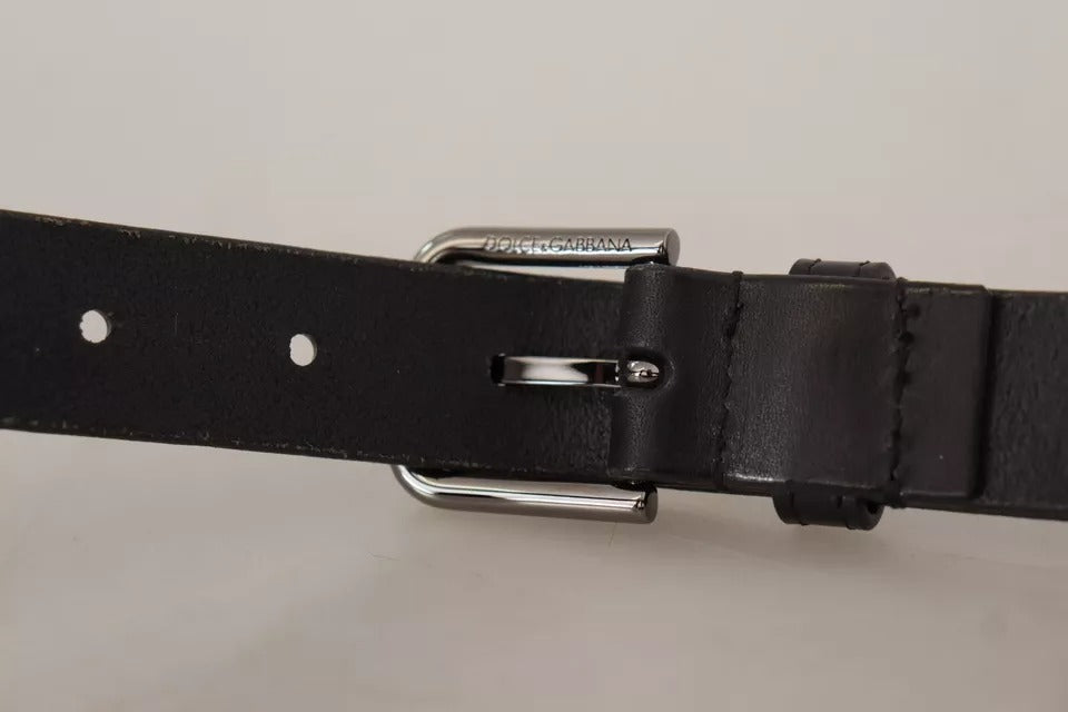 Dolce & Gabbana Black Calf Leather Classic Metal Logo Buckle Belt - 90 cm / 36 Inches