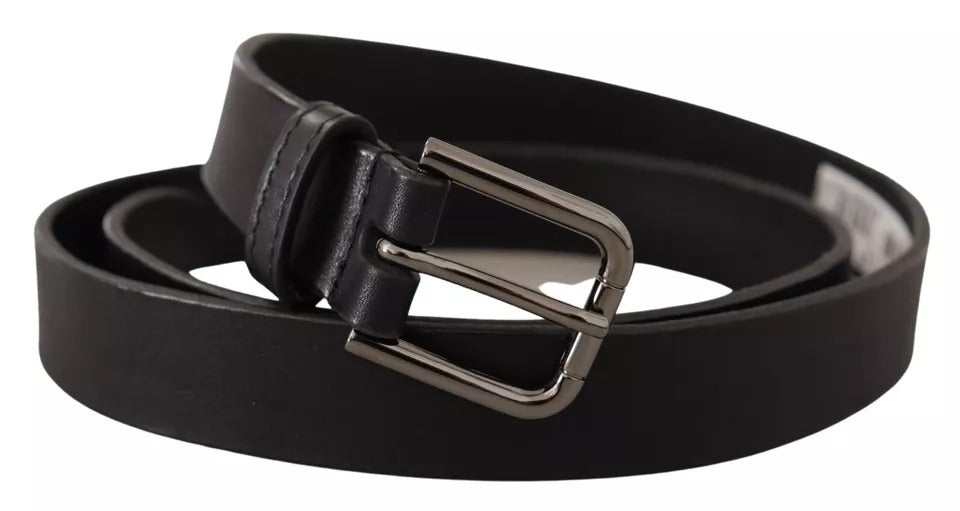 Dolce & Gabbana Black Calf Leather Classic Metal Logo Buckle Belt - 90 cm / 36 Inches