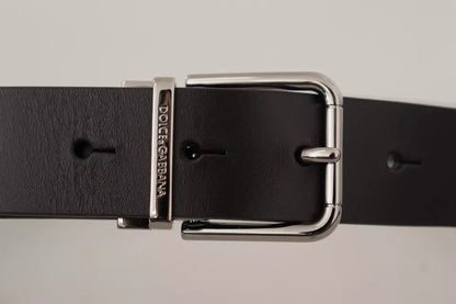 Dolce & Gabbana Black Calf Leather Logo Engraved Metal Buckle Belt - 85 cm / 34 Inches