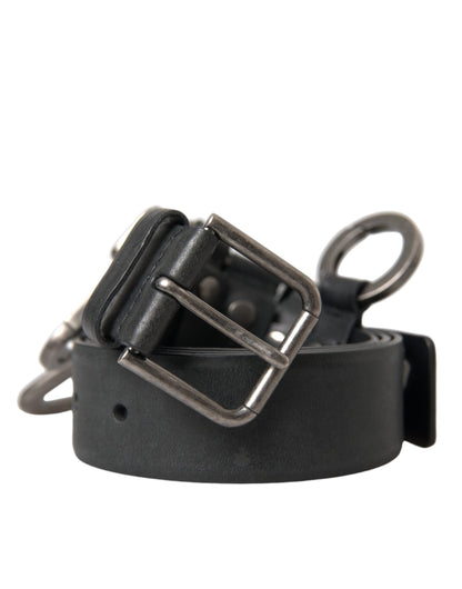 Dolce & Gabbana Black Calf Leather Silver Metal Buckle Belt - 90 cm / 36 Inches