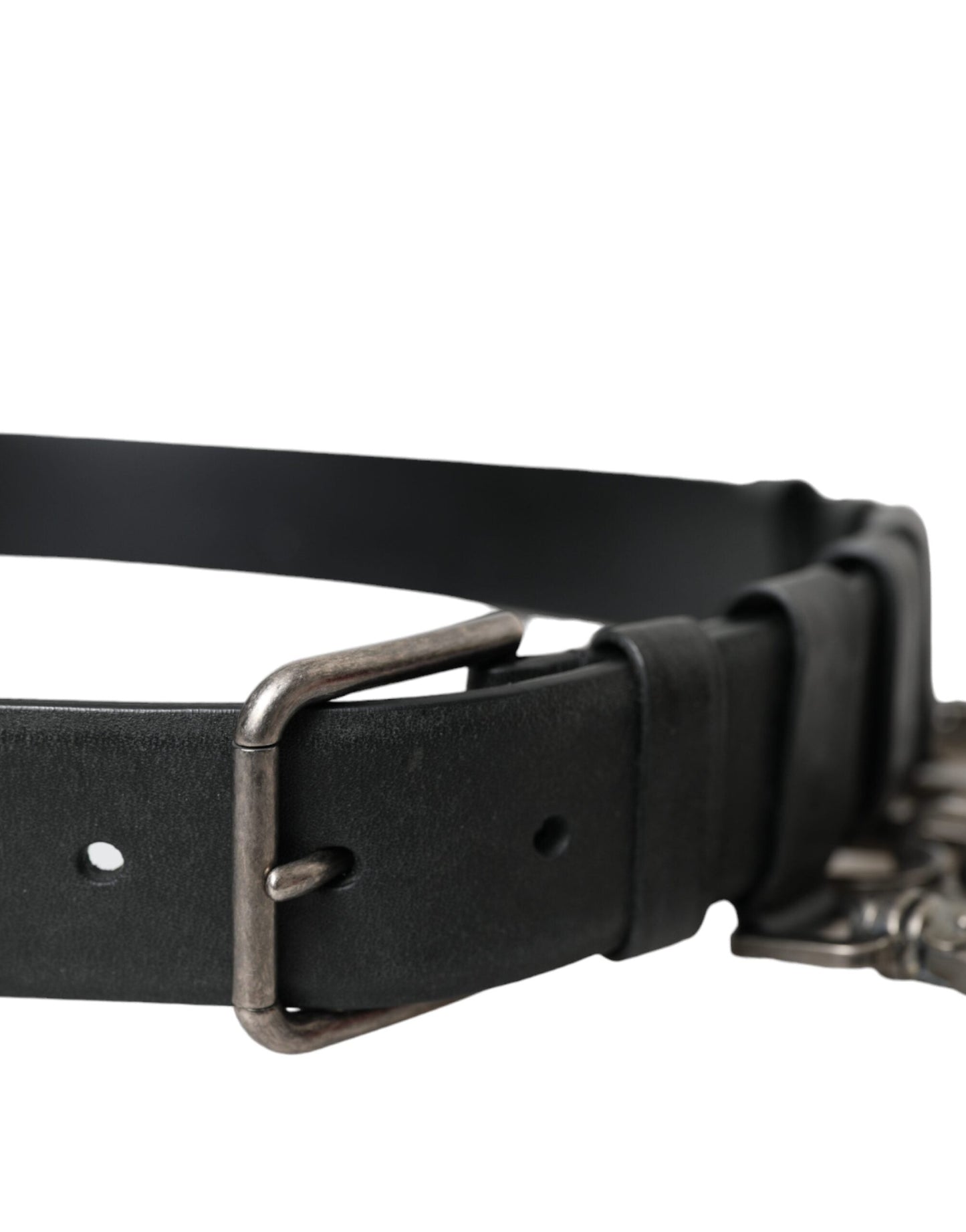 Dolce & Gabbana Black Calf Leather Silver Metal Buckle Belt - 90 cm / 36 Inches