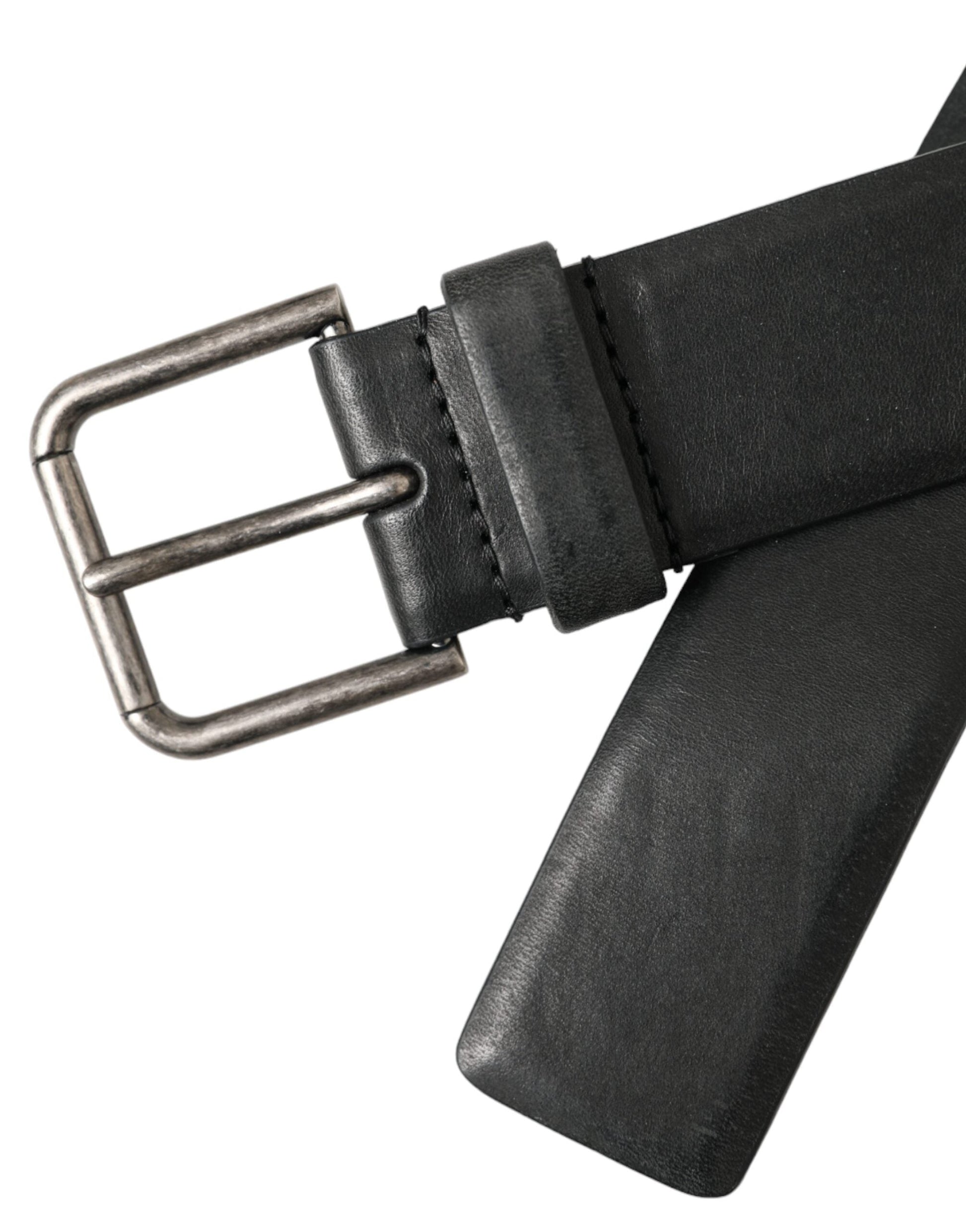 Dolce & Gabbana Black Calf Leather Silver Metal Buckle Belt - 90 cm / 36 Inches