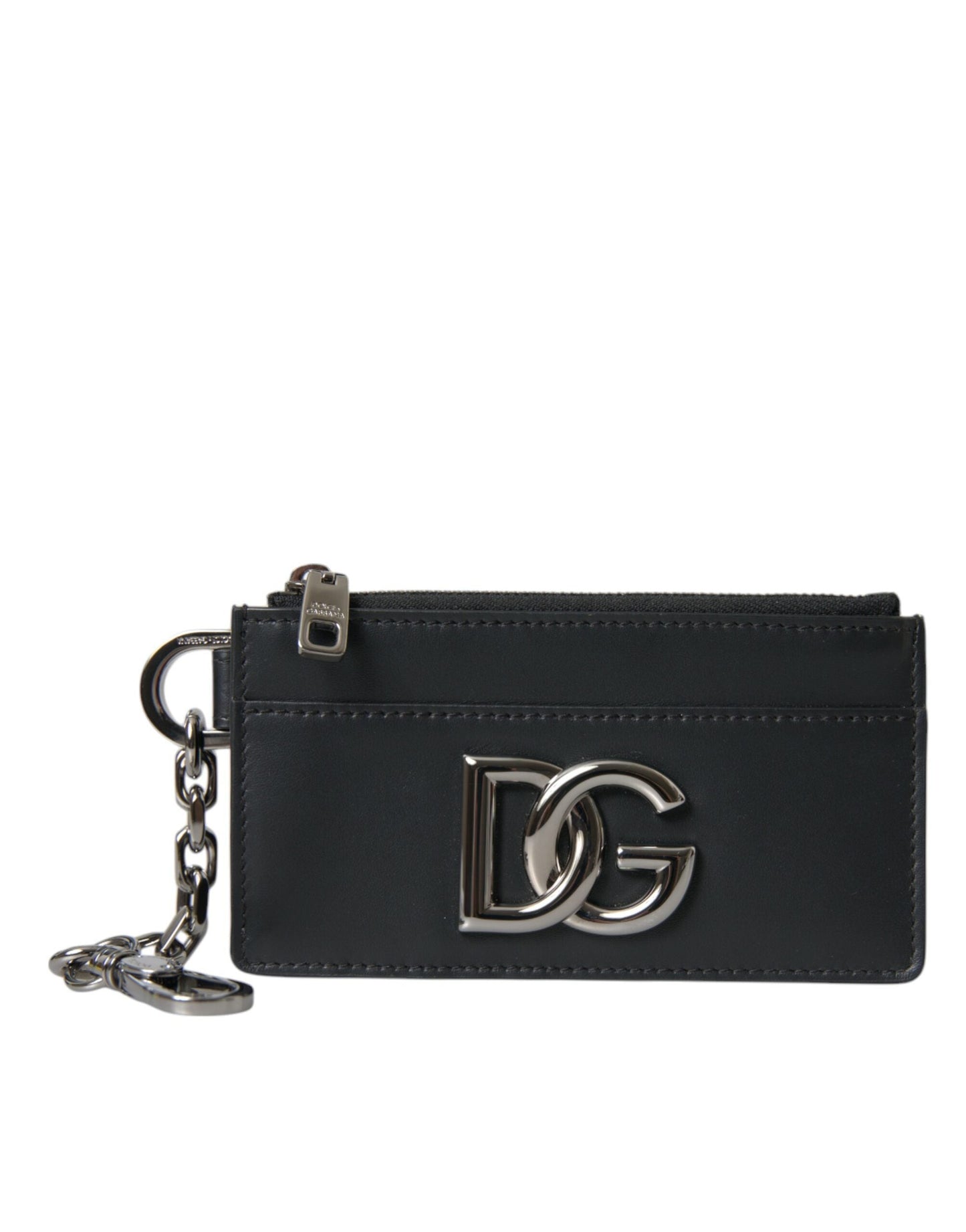 Dolce & Gabbana Black Calfskin Leather DG Logo Card Holder Wallet