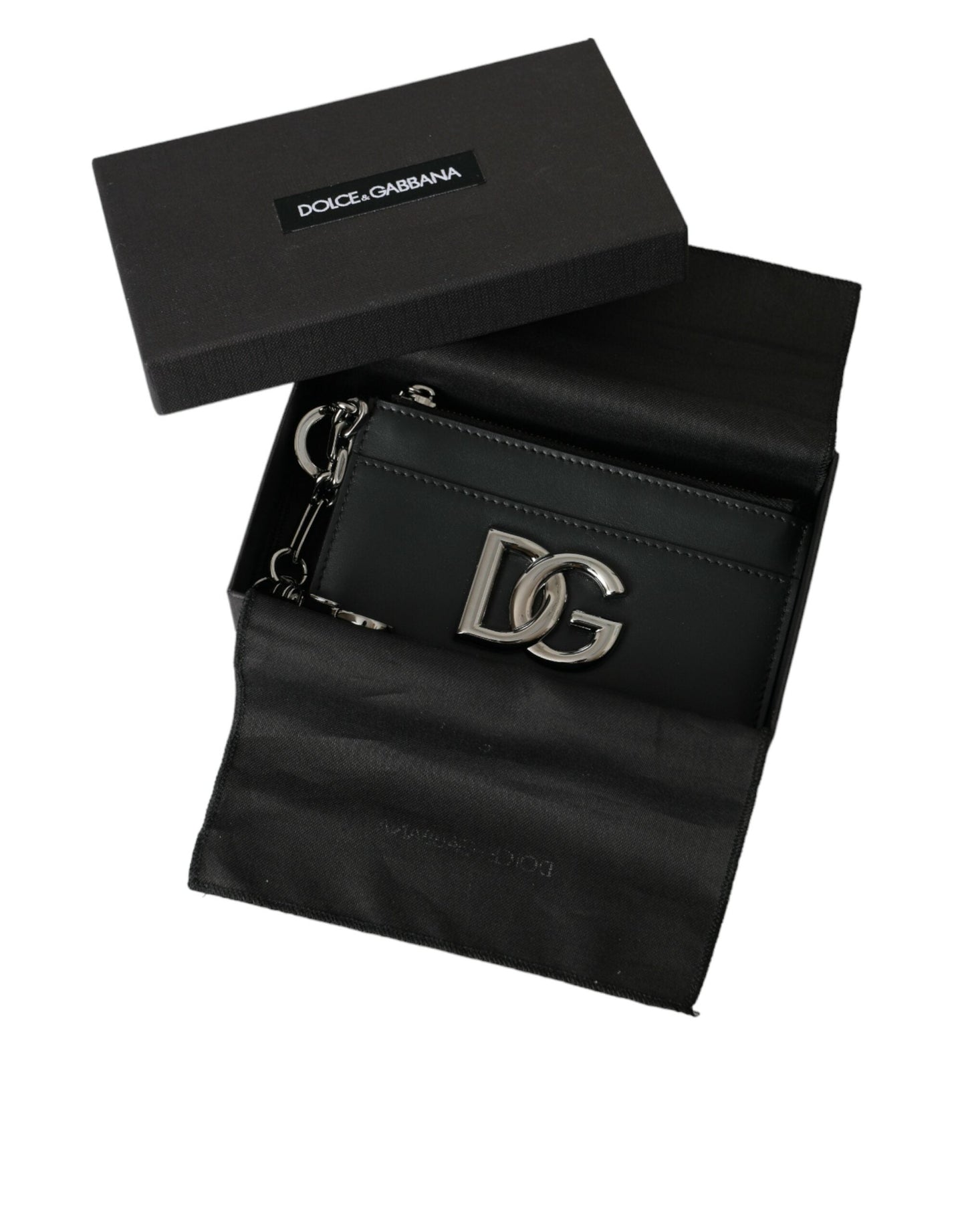 Dolce & Gabbana Black Calfskin Leather DG Logo Card Holder Wallet