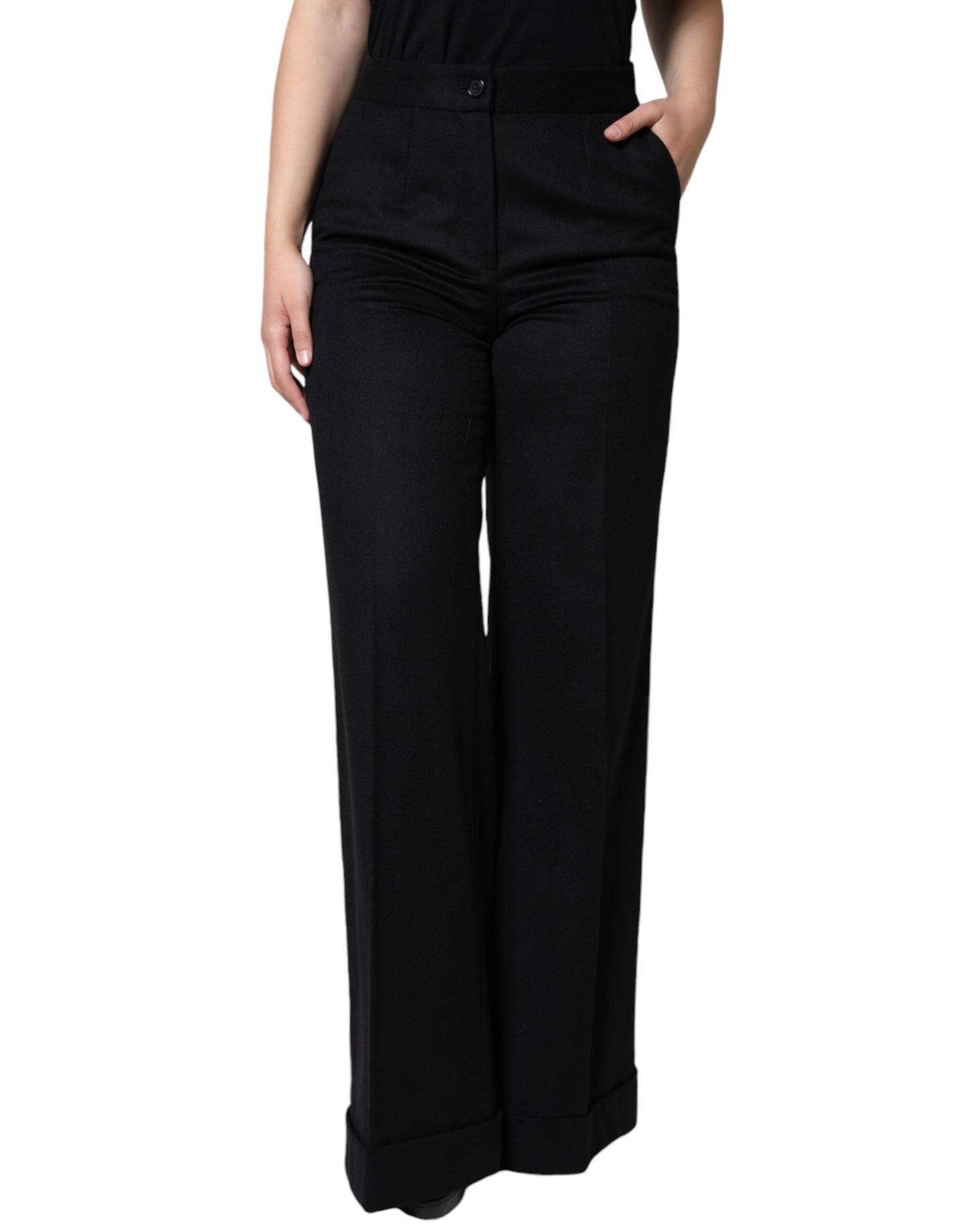 Dolce & Gabbana Black Cashmere Mid Waist Women Boot Cut Pants - IT40|S