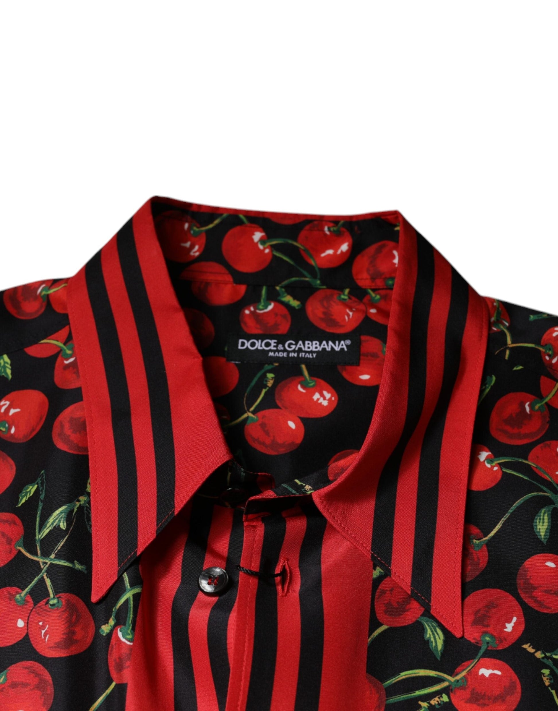 Dolce & Gabbana Black Cherry Silk Button Down Casual Shirt - IT42 | XL