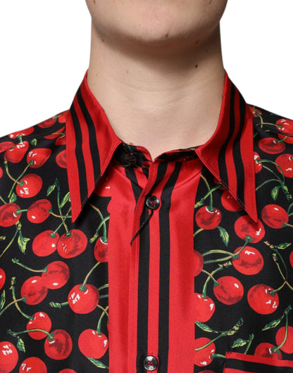 Dolce & Gabbana Black Cherry Silk Button Down Casual Shirt - IT42 | XL