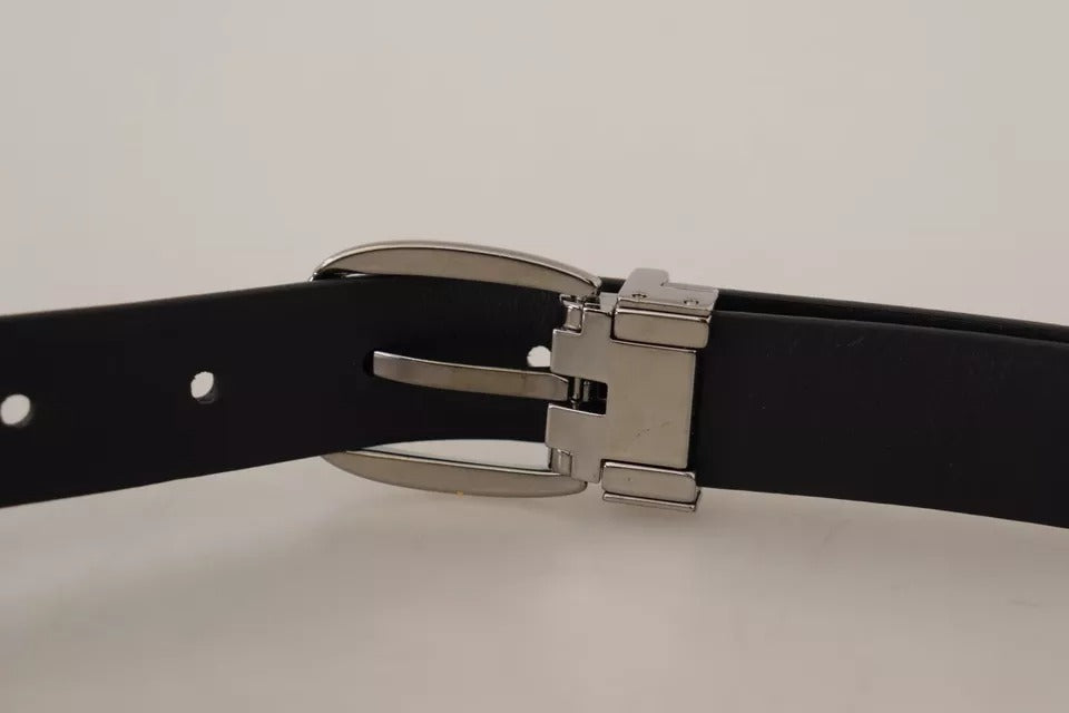 Dolce & Gabbana Black Classic Leather Chrome Metal Buckle Belt - 100 cm / 40 Inches