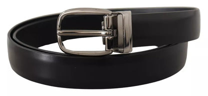 Dolce & Gabbana Black Classic Leather Chrome Metal Buckle Belt - 100 cm / 40 Inches