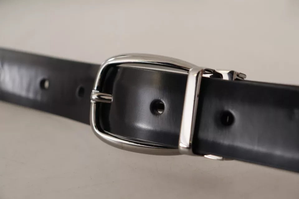 Dolce & Gabbana Black Classic Leather Chrome Metal Buckle Belt - 100 cm / 40 Inches