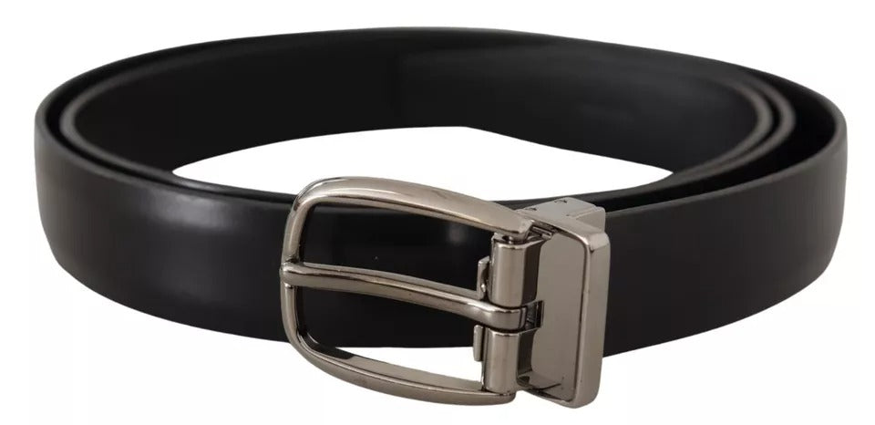 Dolce & Gabbana Black Classic Leather Chrome Metal Buckle Belt - 100 cm / 40 Inches