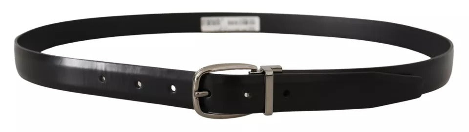 Dolce & Gabbana Black Classic Leather Chrome Metal Buckle Belt - 100 cm / 40 Inches