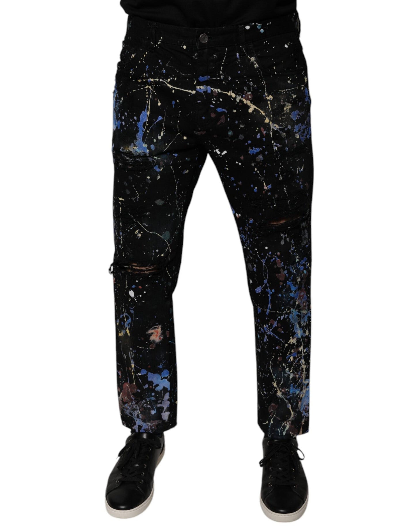 Dolce & Gabbana Black Color Splash Cotton Skinny Denim Jeans - IT48 | M