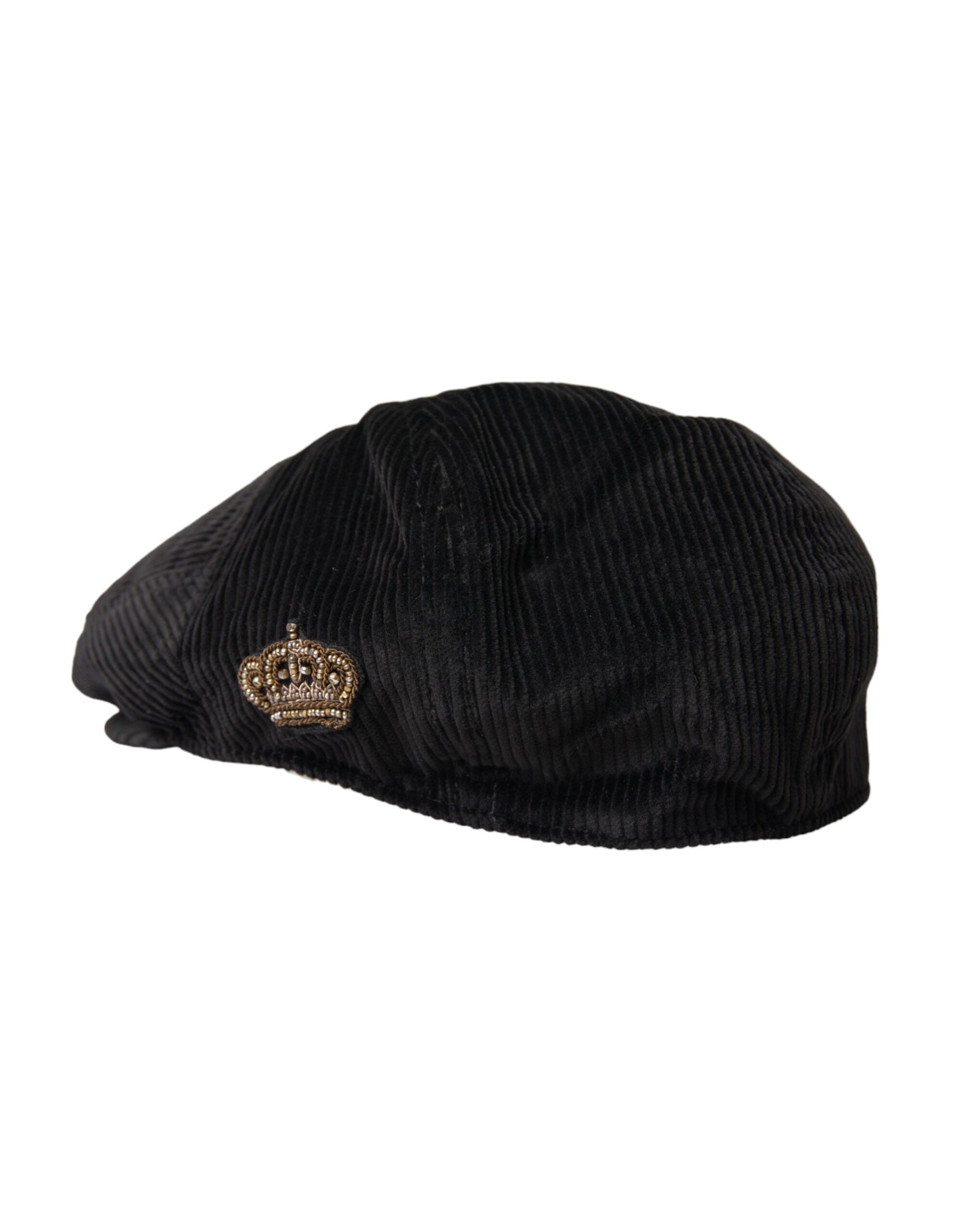 Dolce & Gabbana Black Corduroy Crown Newsboy Hat Men - 58 cm|M