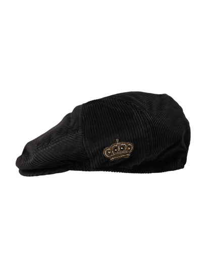 Dolce & Gabbana Black Corduroy Crown Newsboy Hat Men - 58 cm|M