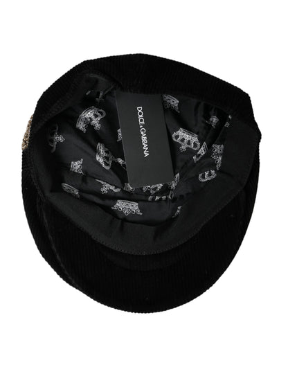 Dolce & Gabbana Black Corduroy Crown Newsboy Hat Men - 58 cm|M