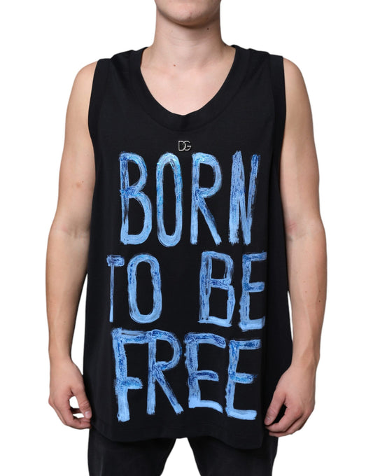 Dolce & Gabbana Black Cotton Born To Be Free Sleeveless T-shirt - IT52 | XL