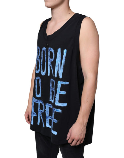 Dolce & Gabbana Black Cotton Born To Be Free Sleeveless T-shirt - IT52 | XL