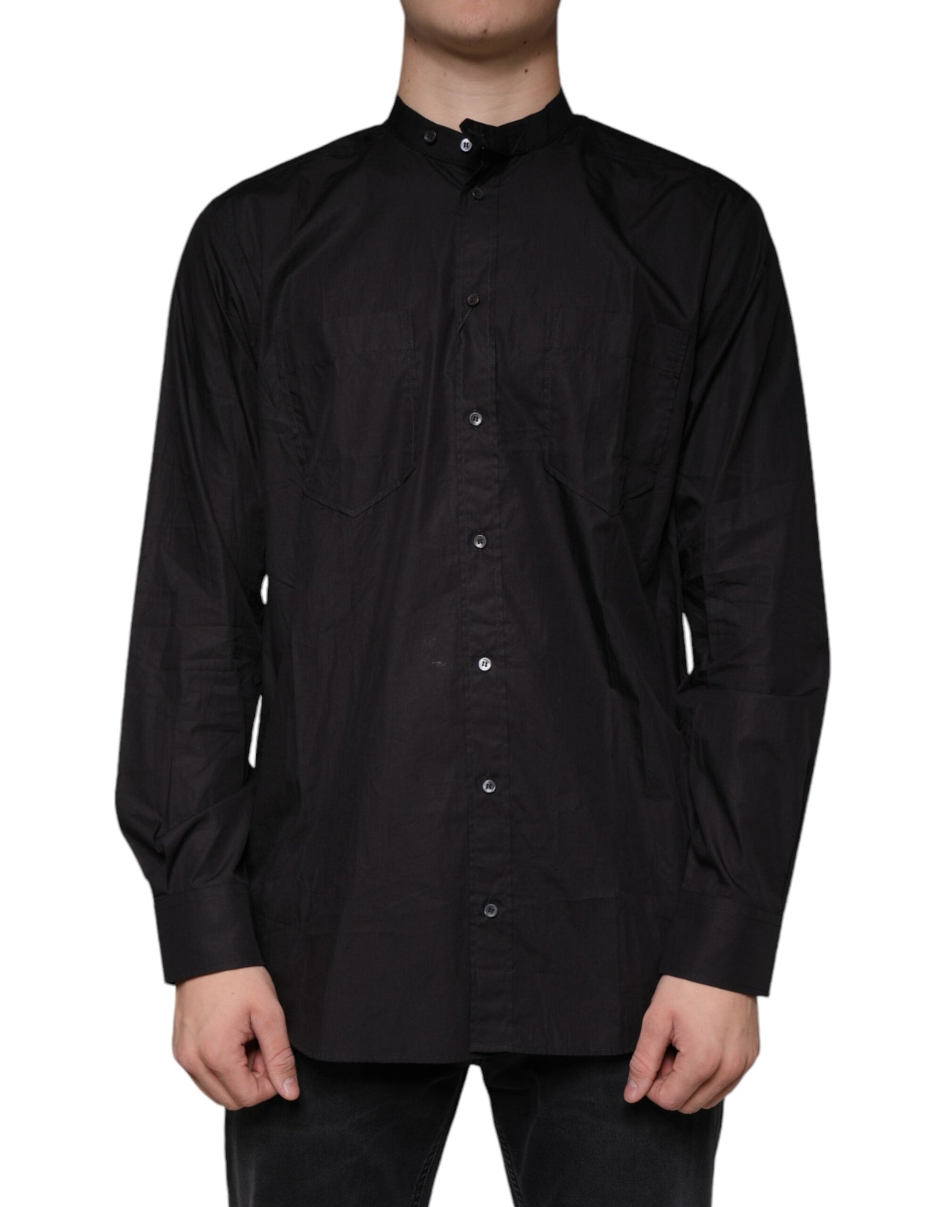 Dolce & Gabbana Black Cotton Button Down Men Casual Shirt - IT38 | XS