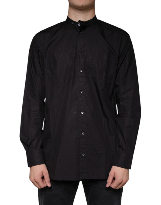 Dolce & Gabbana Black Cotton Button Down Men Casual Shirt - IT38 | XS