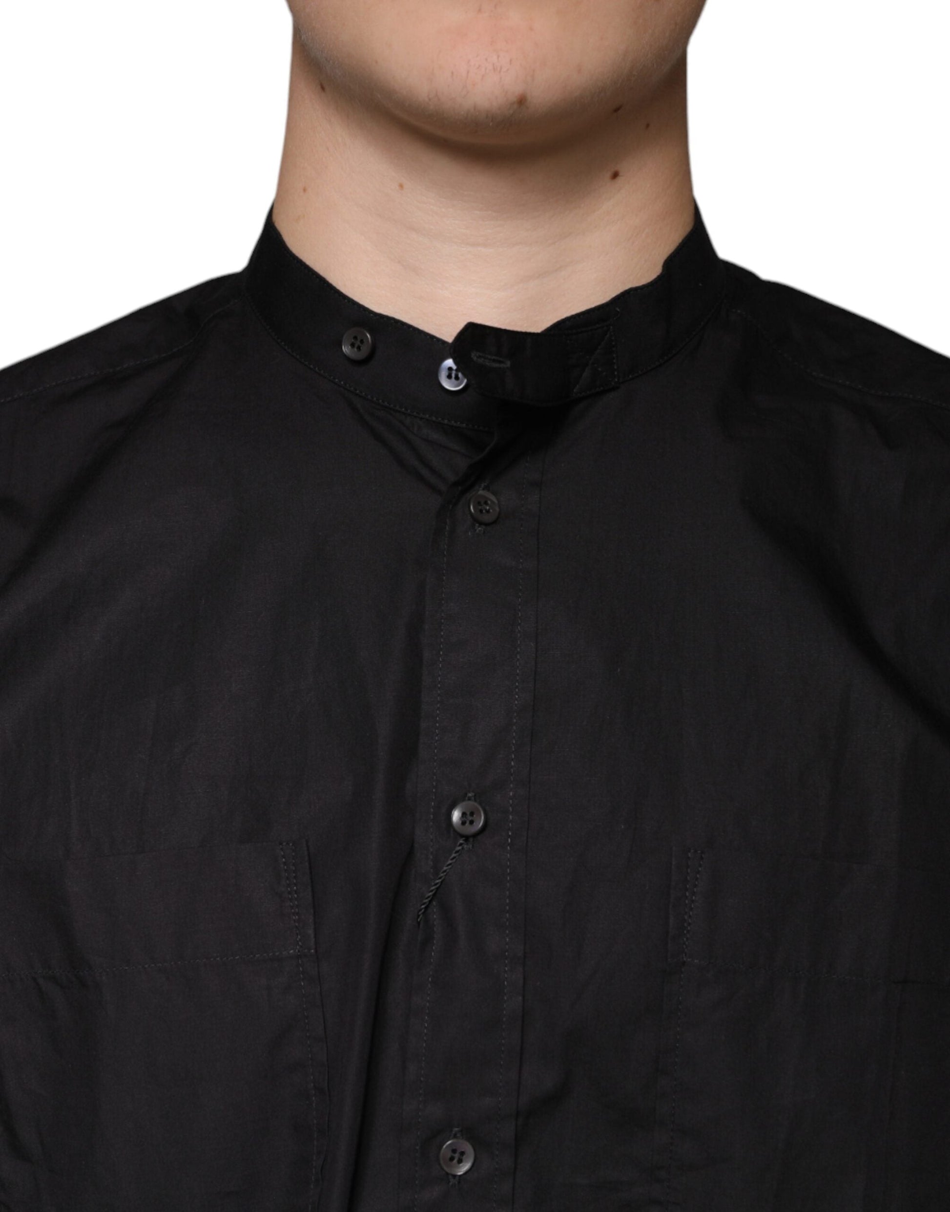 Dolce & Gabbana Black Cotton Button Down Men Casual Shirt - IT38 | XS