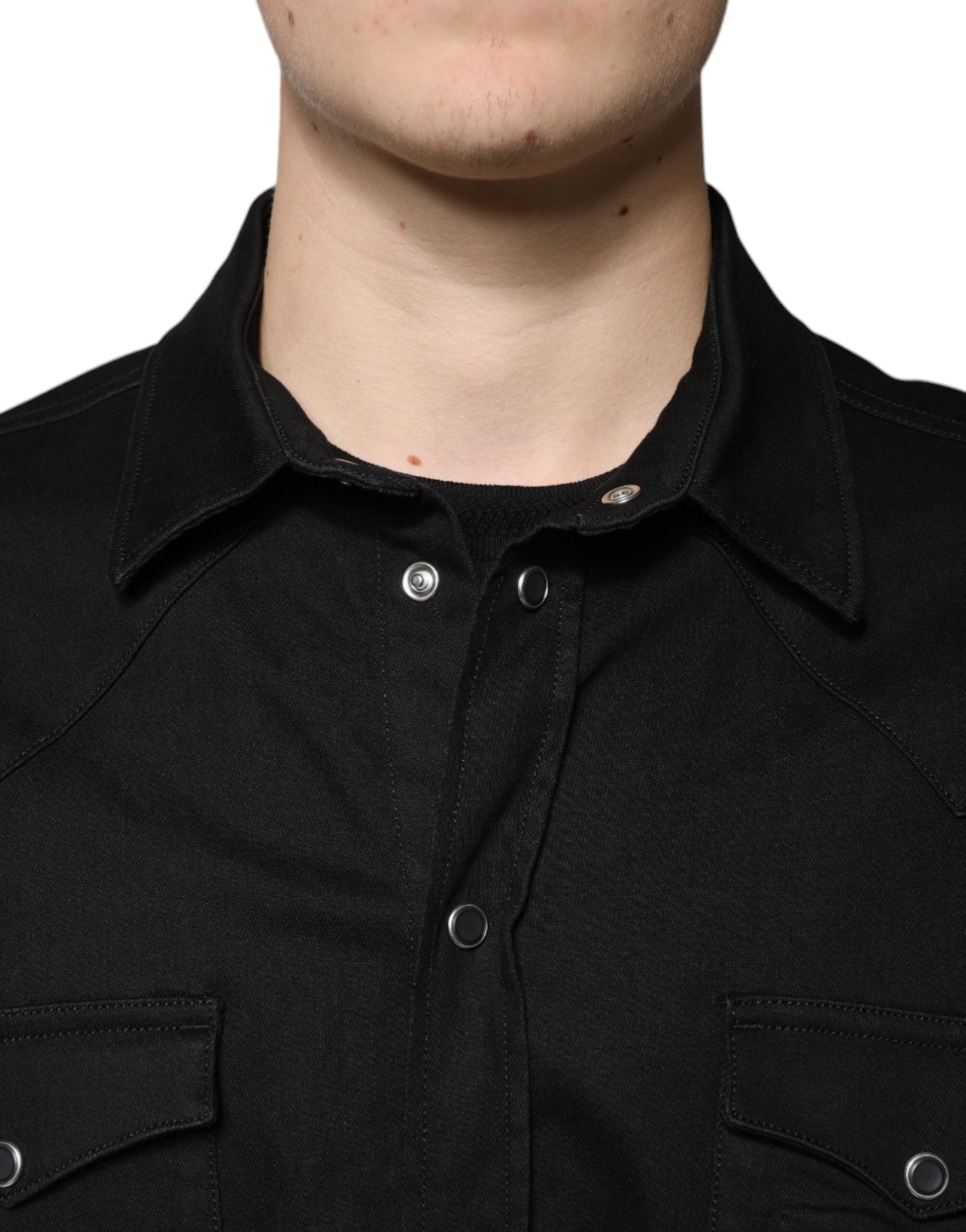 Dolce & Gabbana Black Cotton Collared Button Down Shirt