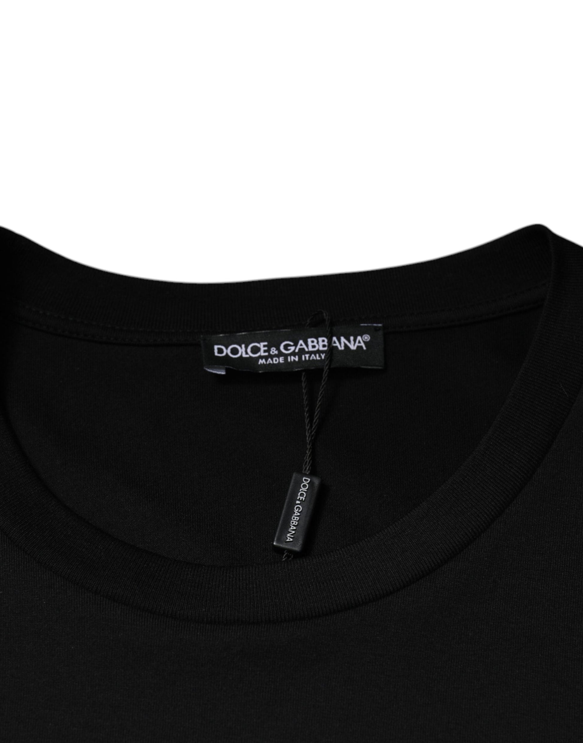 Dolce & Gabbana Black Cotton Crew Neck Short Sleeves T-shirt - IT52 | XL