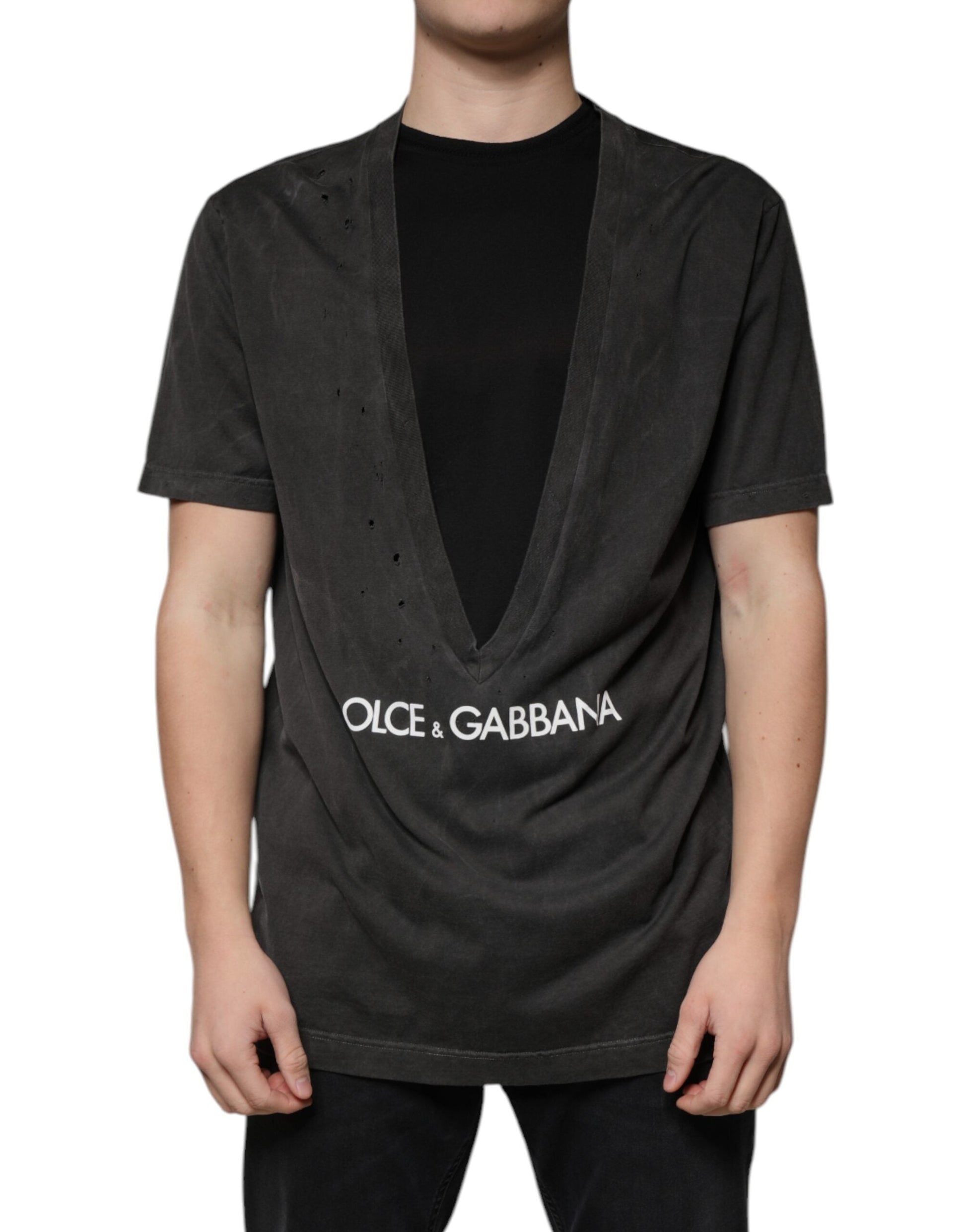 Dolce & Gabbana Black Cotton Crew Neck Short Sleeves T-shirt - IT54 | XL