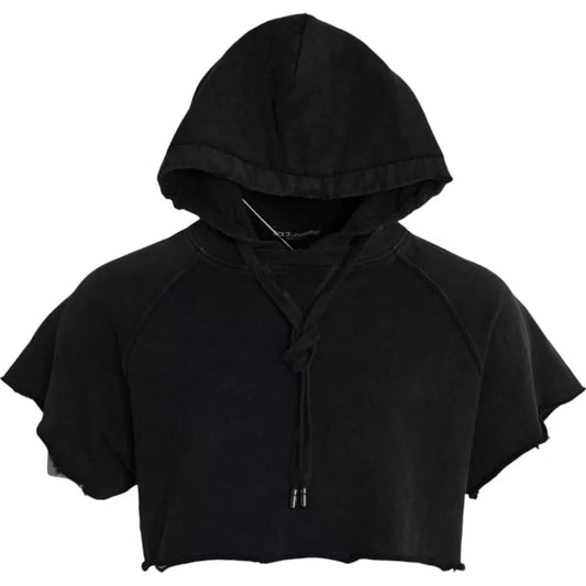 Dolce & Gabbana Black Cotton Hooded Short Sleeves Cropped T-shirt - IT48 | M