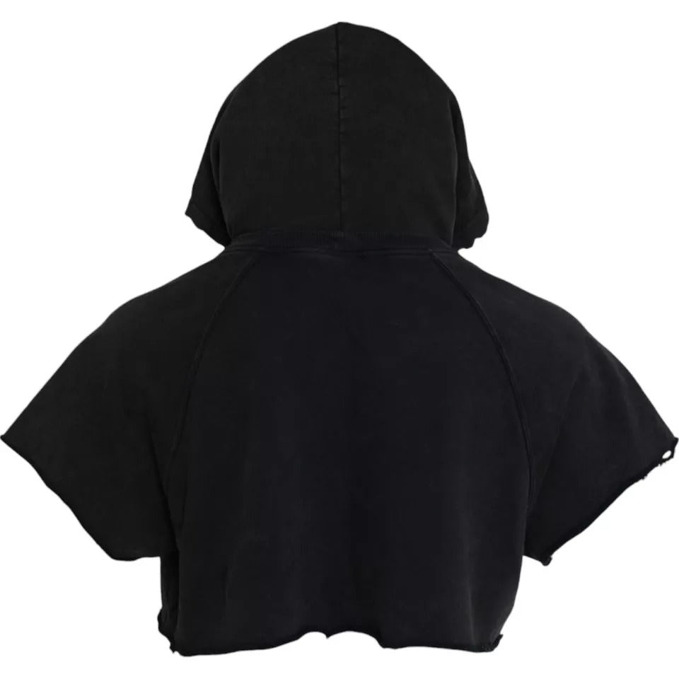 Dolce & Gabbana Black Cotton Hooded Short Sleeves Cropped T-shirt - IT48 | M