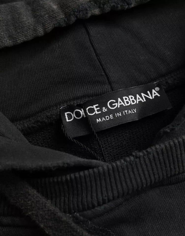 Dolce & Gabbana Black Cotton Hooded Short Sleeves Cropped T-shirt - IT48 | M