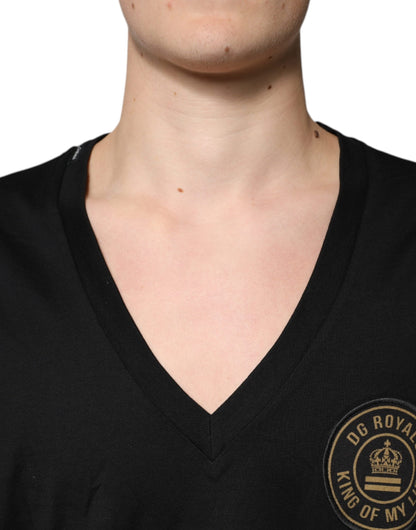 Dolce & Gabbana Black Cotton Logo Vneck Short Sleeve T-shirt