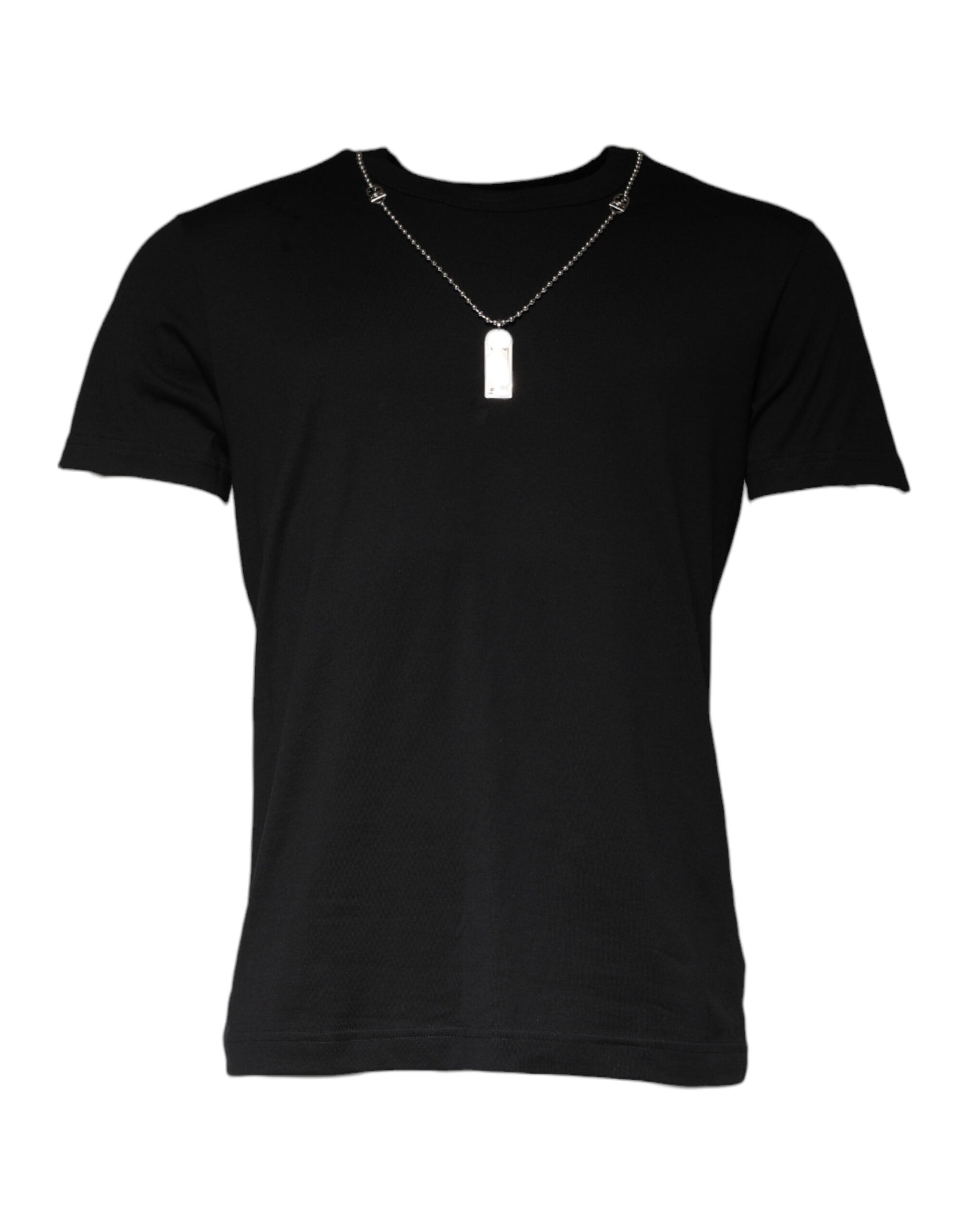 Dolce & Gabbana Black Cotton Necklace Embellished T-shirt