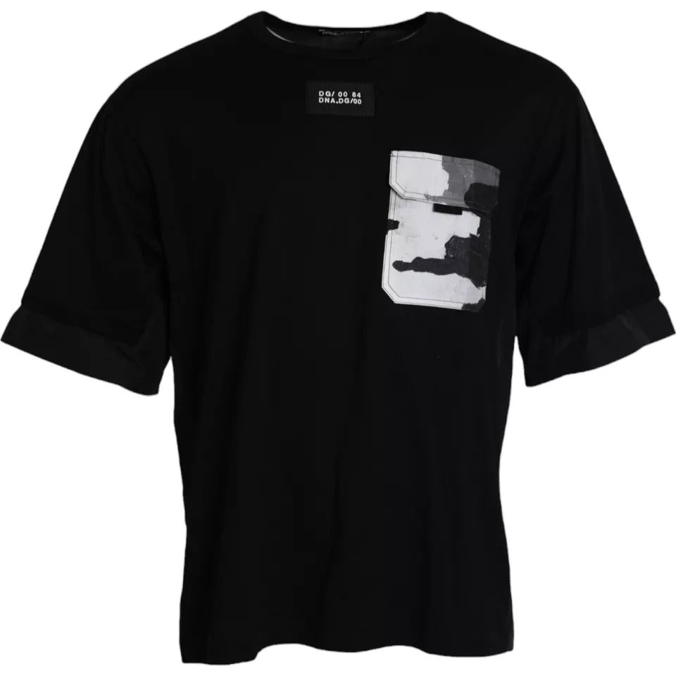 Dolce & Gabbana Black Cotton Pocket Short Sleeves Men T-shirt - IT48 | M