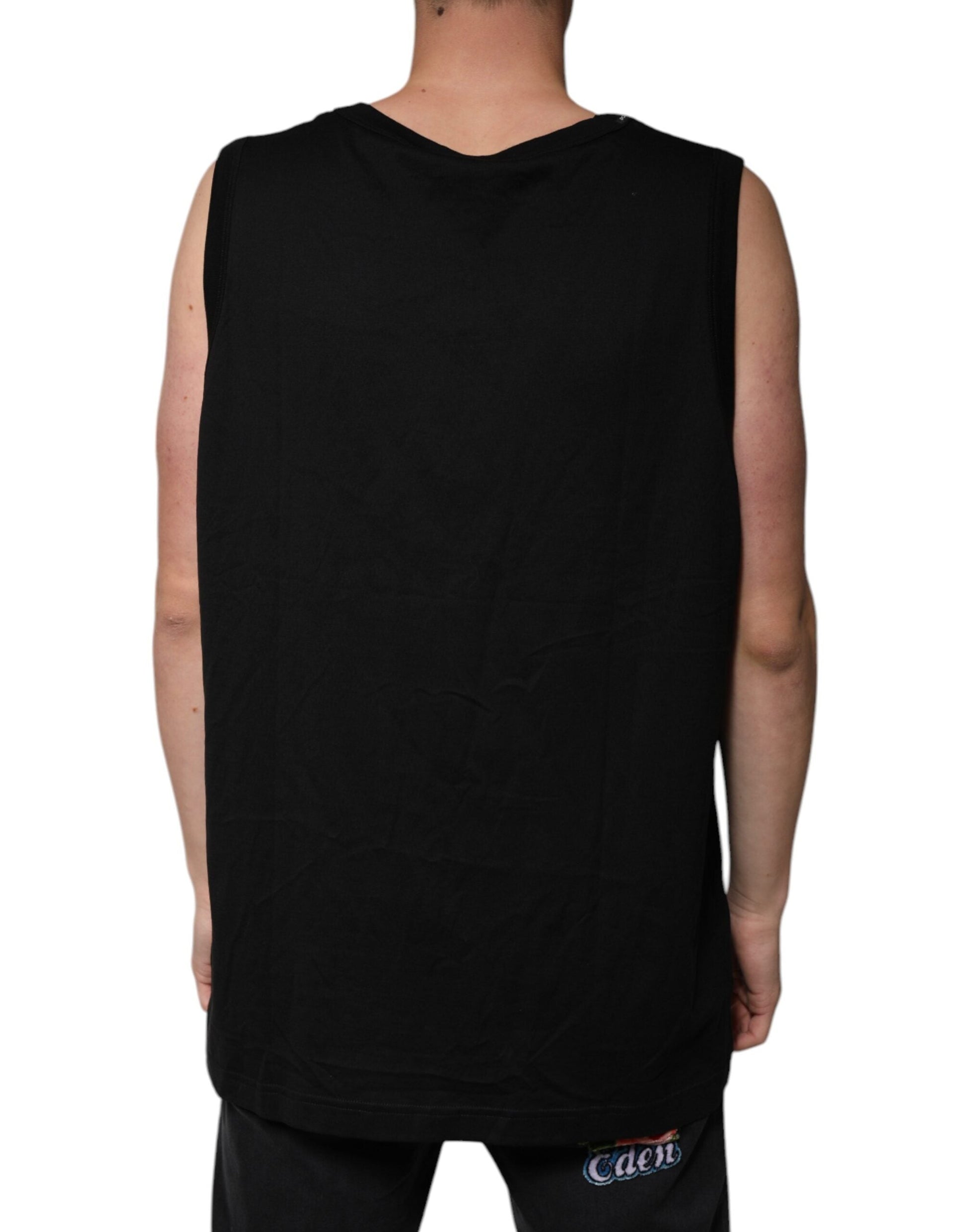 Dolce & Gabbana Black Cotton Sleeveless Round Neck Tank T-shirt - IT50 | L