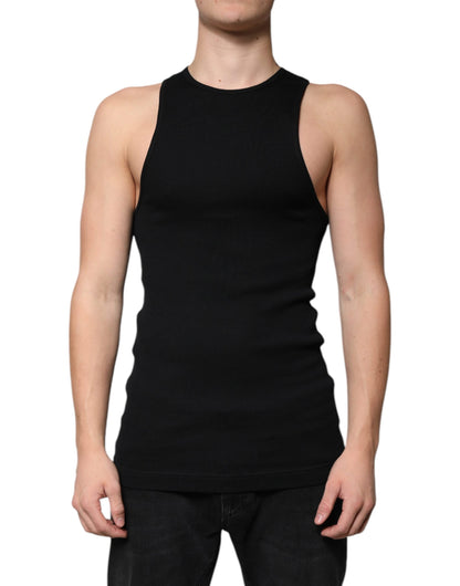 Dolce & Gabbana Black Cotton Sleeveless Round Neck Tank T-shirt - IT50 | L